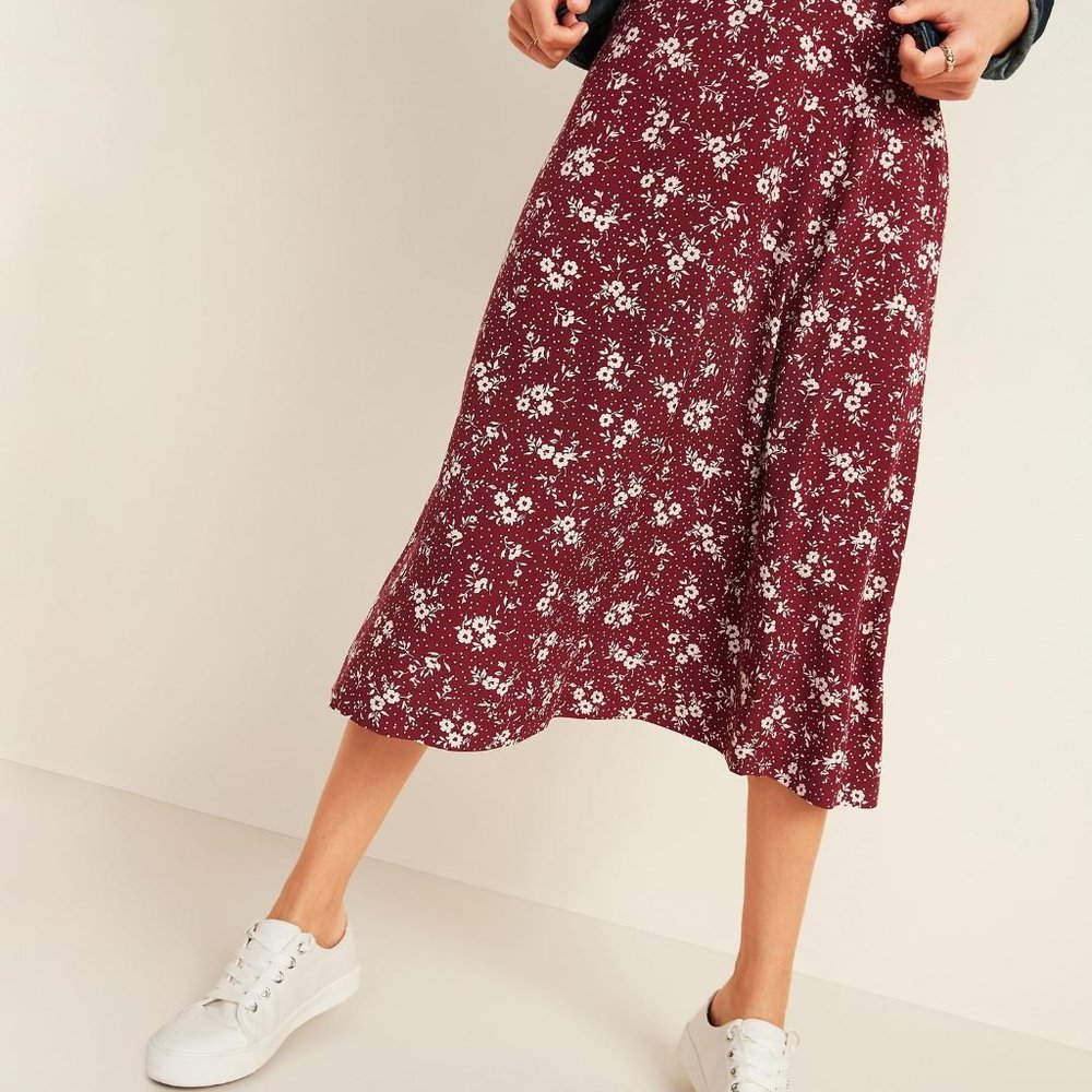 Old Navy Burgundy Floral Midi Skirt
